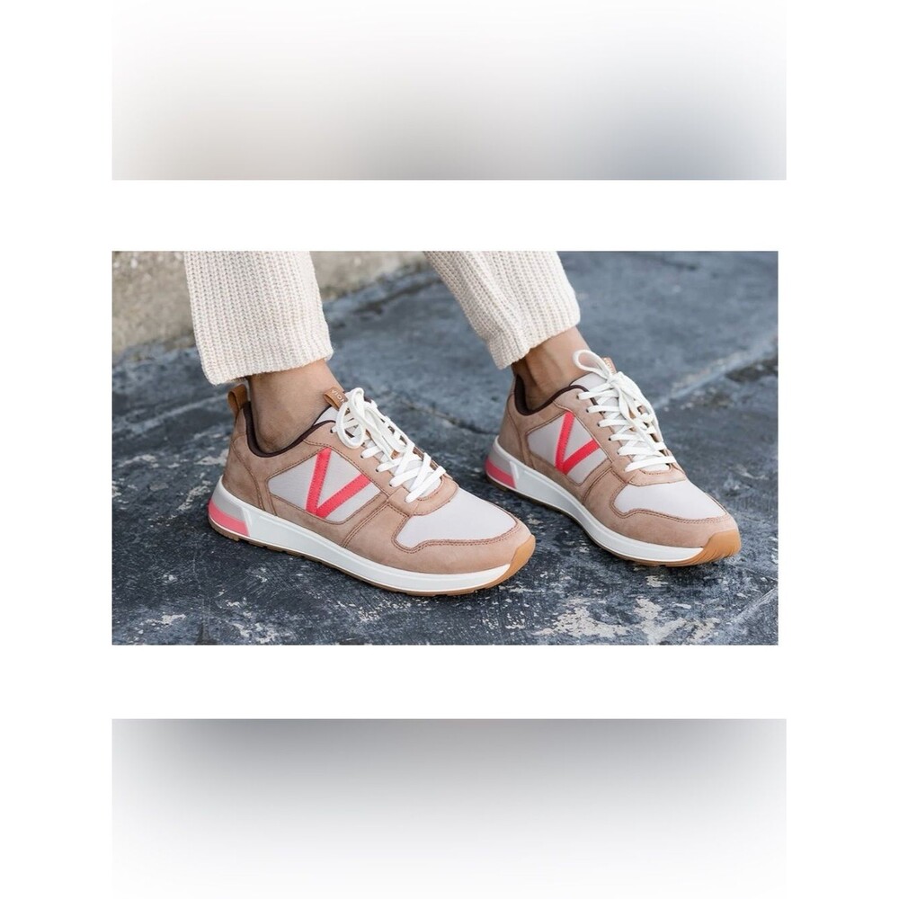 Vionic Rechelle Nylon Nubuck Sneakers Women’s 8.5 Taupe Coral Lace Up Comfort